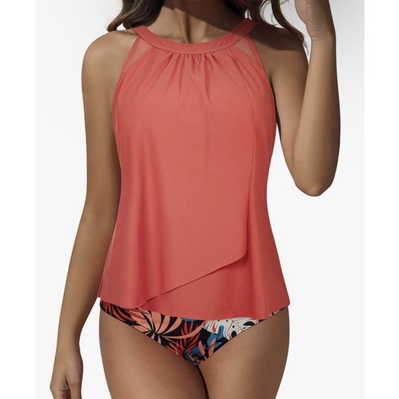 SUUKSESS Women Tummy Control Tankini Bathing Suit Ruffle High Waisted Tropical M - Picture 1 of 12